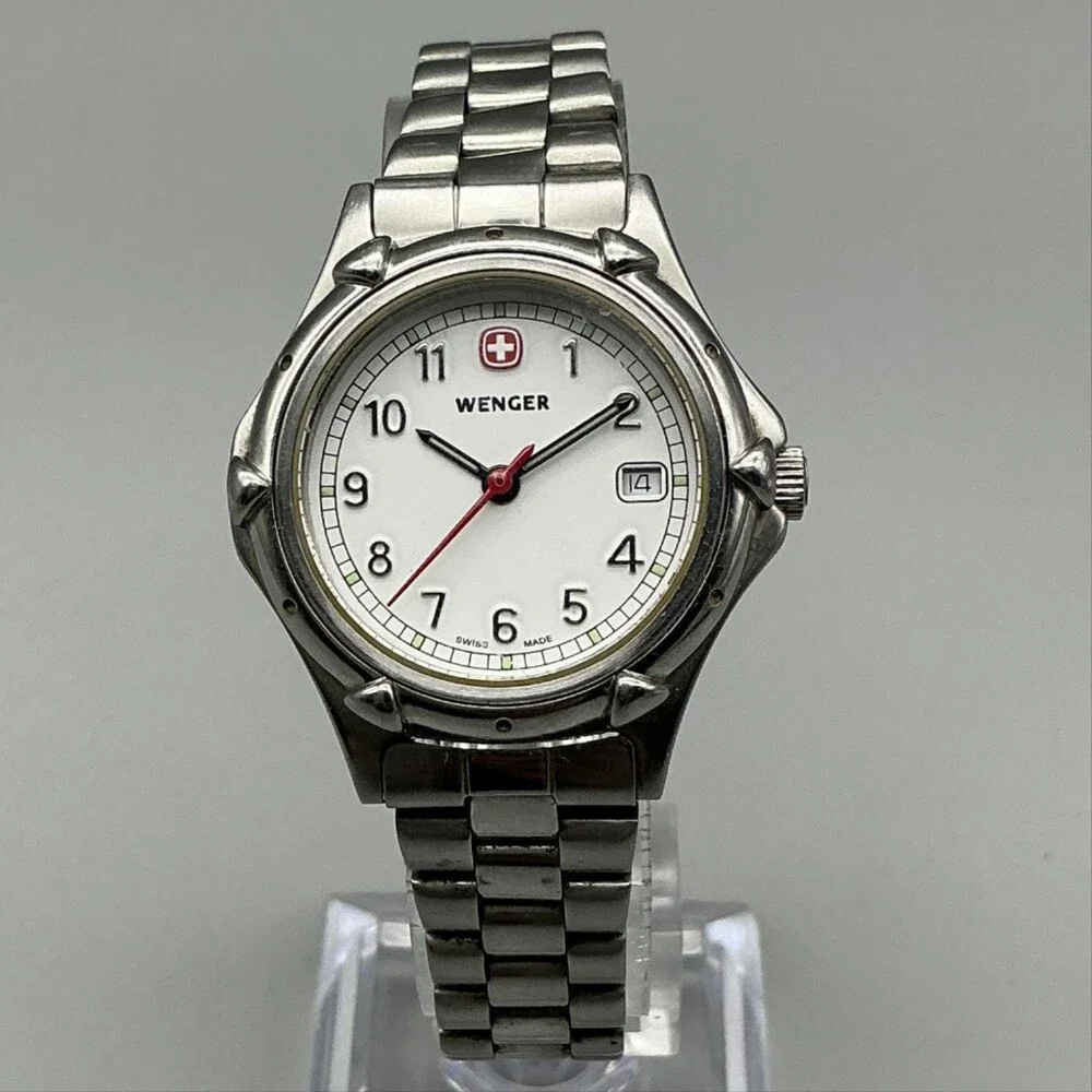 Wenger Womens Watch 29mm White Dial Stainless 7020X Swiss NON WORKING For Parts